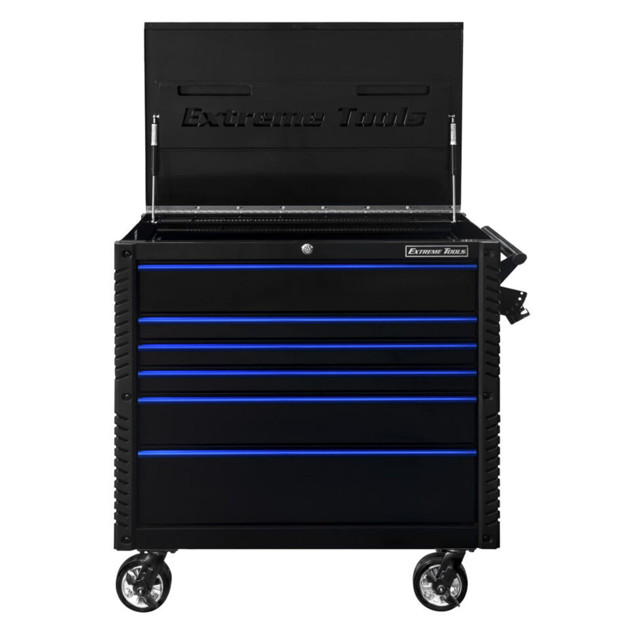 Extreme Tools EX Tool Cart Series 41in W x 26in D 6-Drawer Tool Cart with Bumpers, Black/Blue
