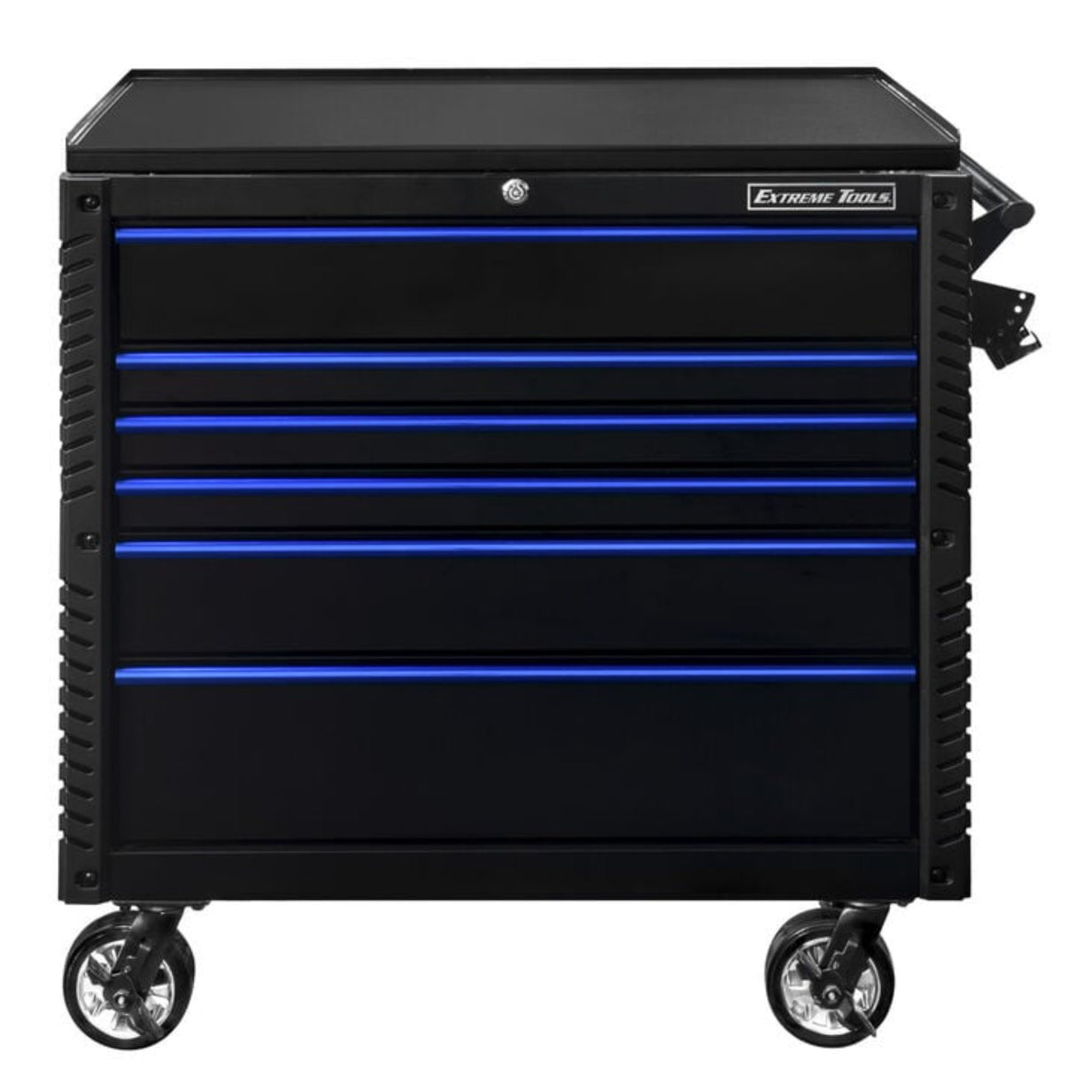 Extreme Tools EX Tool Cart Series 41in W x 26in D 6-Drawer Tool Cart with Bumpers, Black/Blue