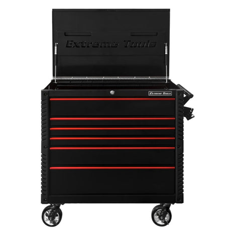 Extreme Tools EX Tool Cart Series 41in W x 26in D 6-Drawer Tool Cart with Bumpers, Black/Red