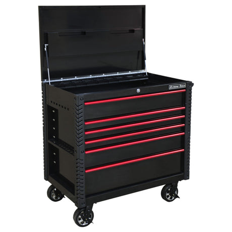 Extreme Tools EX Tool Cart Series 41in W x 26in D 6-Drawer Tool Cart with Bumpers, Black/Red