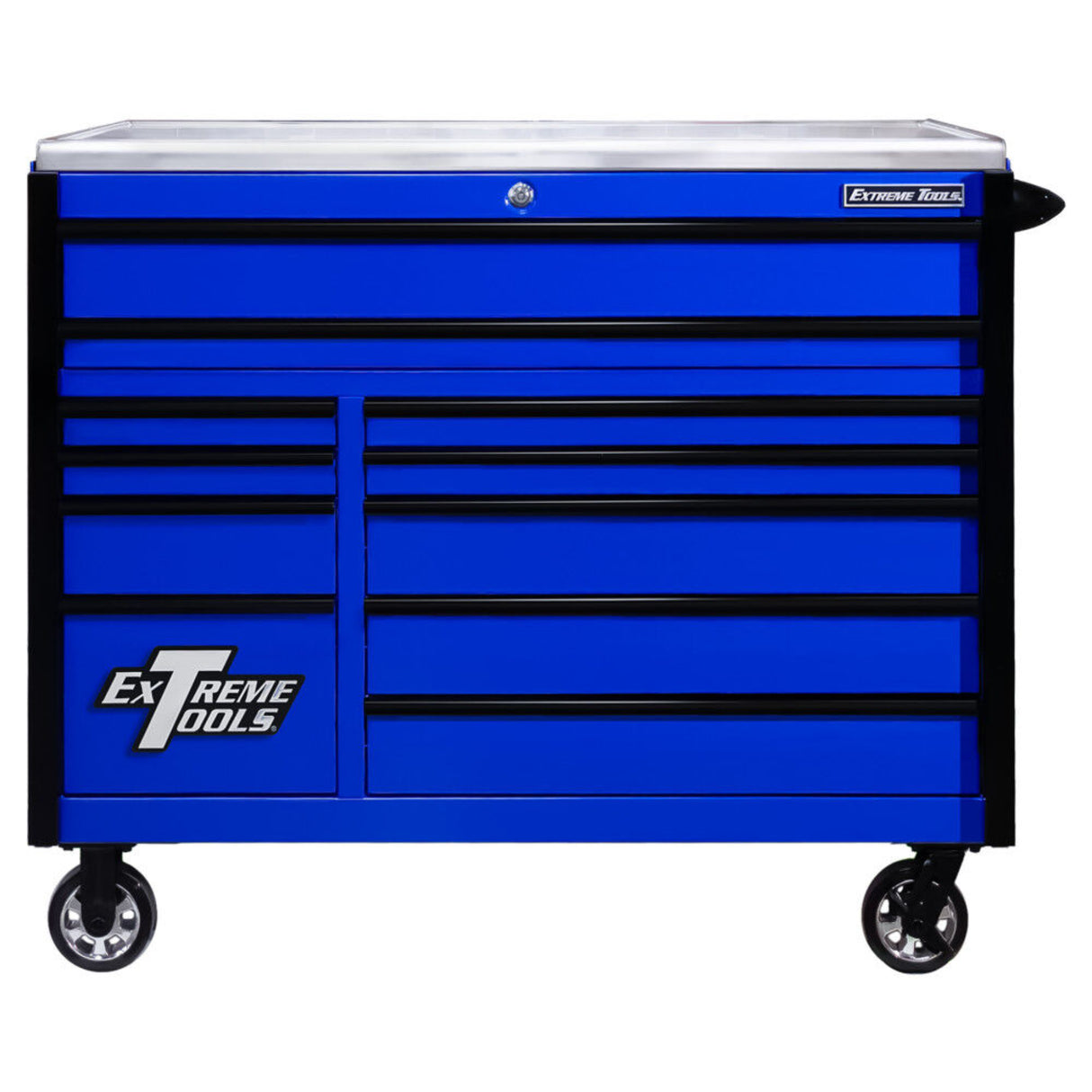 Extreme Tools EXQ Series 55in W x 30in D 11-Drawer Professional Roller Cabinet, Blue/Black