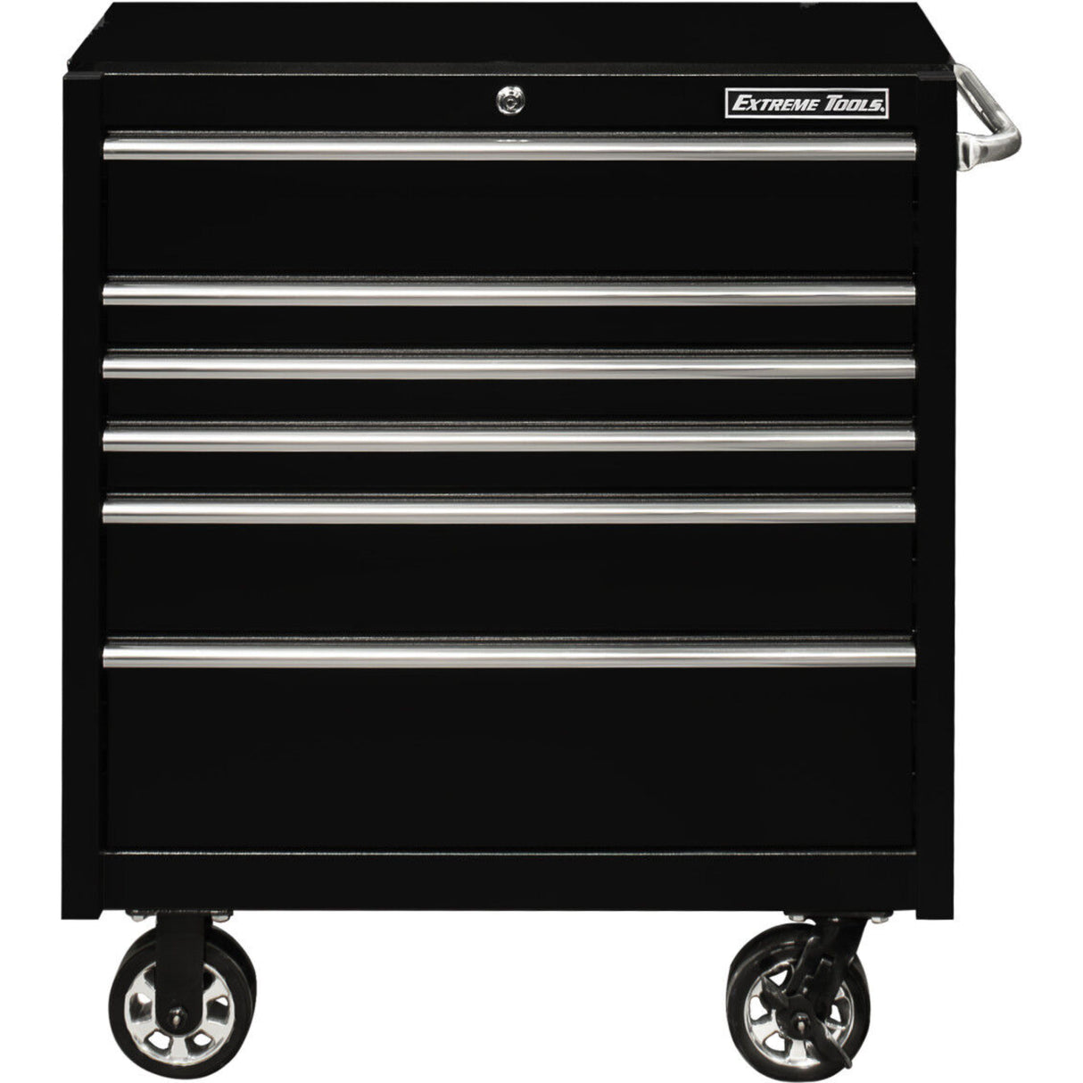 Extreme Tools PWS Series 36in W x 25in D 6-Drawer Roller Cabinet, Textured Black/Chrome