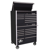 Extreme Tools RX Series 41in W x 25in D 8-Drawer Top Chest & 11-Drawer Roller Cabinet Combo, Black/Chrome