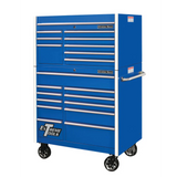 Extreme Tools RX Series 41in W x 25in D 8-Drawer Top Chest & 11-Drawer Roller Cabinet Combo, Blue/Chrome