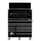 Extreme Tools RX Series 55in W x 25in D Pro Hutch & 12-Drawer Roller Cabinet Combo, Black/Chrome