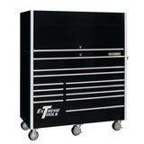 Extreme Tools RX Series 55in W x 25in D Pro Hutch & 12-Drawer Roller Cabinet Combo, Black/Chrome