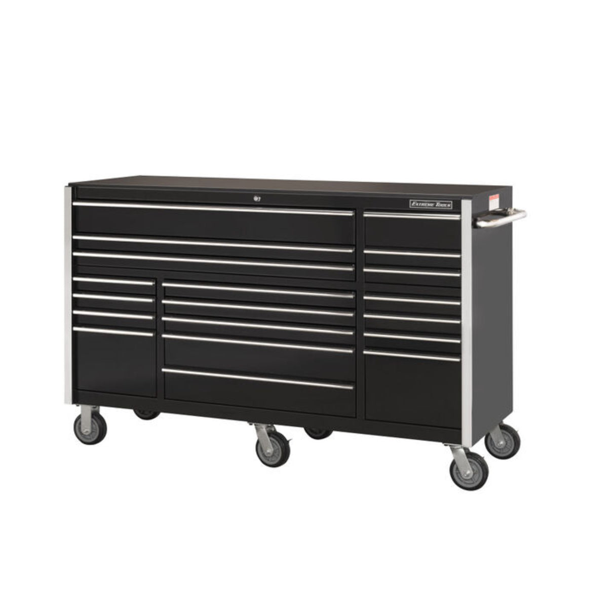 Extreme Tools RX Series 72in W x 25in D 19-Drawer Triple Bank Roller Cabinet, Black/Chrome