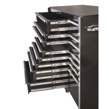 Extreme Tools RX Series 72in W x 25in D 19-Drawer Triple Bank Roller Cabinet, Black/Chrome