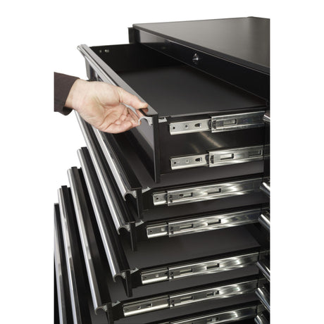 Extreme Tools RX Series 72in W x 25in D 19-Drawer Triple Bank Roller Cabinet, Black/Chrome