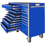 Extreme Tools RX Series 72in W x 25in D 19-Drawer Triple Bank Roller Cabinet, Blue/Chrome