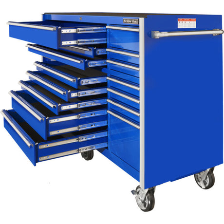 Extreme Tools RX Series 72in W x 25in D 19-Drawer Triple Bank Roller Cabinet, Blue/Chrome