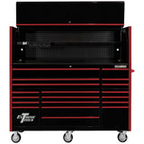 Extreme Tools RX Series 72in W x 25in D Pro Hutch & 19-Drawer Roller Cabinet Combo, Black/Red