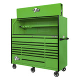 Extreme Tools RX Series 72in W x 25in D Pro Hutch & 19-Drawer Roller Cabinet Combo, Green/Black