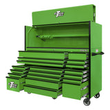 Extreme Tools RX Series 72in W x 25in D Pro Hutch & 19-Drawer Roller Cabinet Combo, Green/Black
