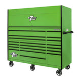 Extreme Tools RX Series 72in W x 25in D Pro Hutch & 19-Drawer Roller Cabinet Combo, Green/Black