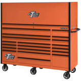 Extreme Tools RX Series 72in W x 25in D Pro Hutch & 19-Drawer Roller Cabinet Combo, Orange/Black