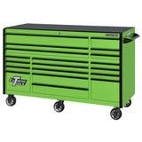 Extreme Tools RX Series 72in W x 30in D 19-Drawer Triple Bank Roller Cabinet, Green/Black