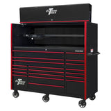 Extreme Tools RX Series 72in W x 30in D Pro Hutch & 19-Drawer Roller Cabinet Combo, Black/Red