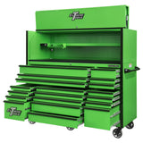 Extreme Tools RX Series 72in W x 30in D Pro Hutch & 19-Drawer Roller Cabinet Combo, Green/Black