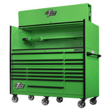 Extreme Tools RX Series 72in W x 30in D Pro Hutch & 19-Drawer Roller Cabinet Combo, Green/Black