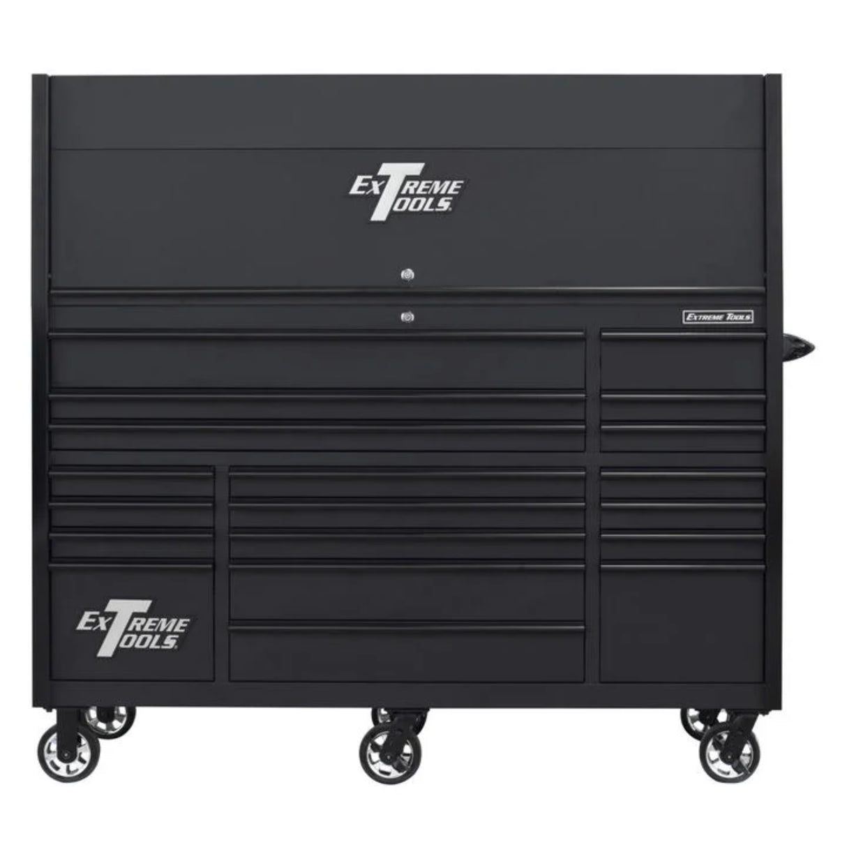 Extreme Tools RX Series 72in W x 30in D Pro Hutch & 19-Drawer Roller Cabinet Combo, Matte Black