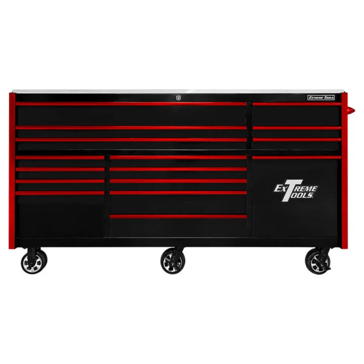 Extreme Tools RX Series 84in W x 30in D 16-Drawer Roller Cabinet with Power Tool Drawer, Black/Red
