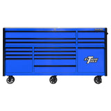 Extreme Tools RX Series 84in W x 30in D 16-Drawer Roller Cabinet with Power Tool Drawer, Blue/Black