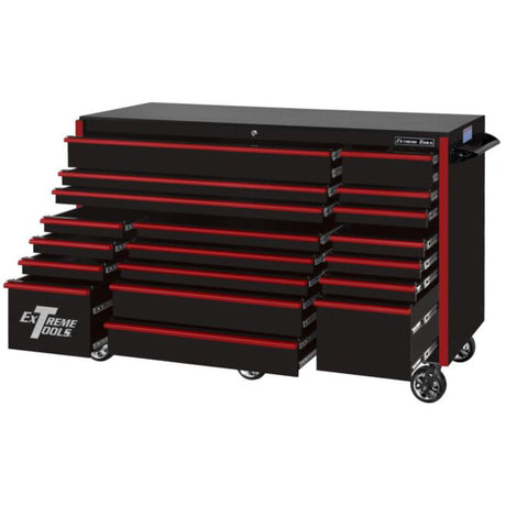Extreme Tools RX Series 72in W x 30in D 19-Drawer Roller Cabinet, Black/Red