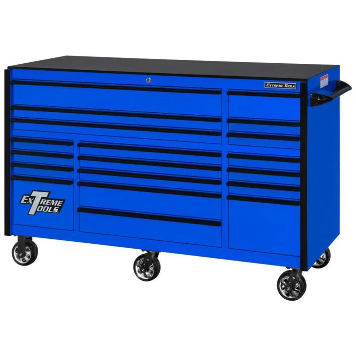 Extreme Tools RX Series 72in W x 30in D 19-Drawer Roller Cabinet, Blue/Black