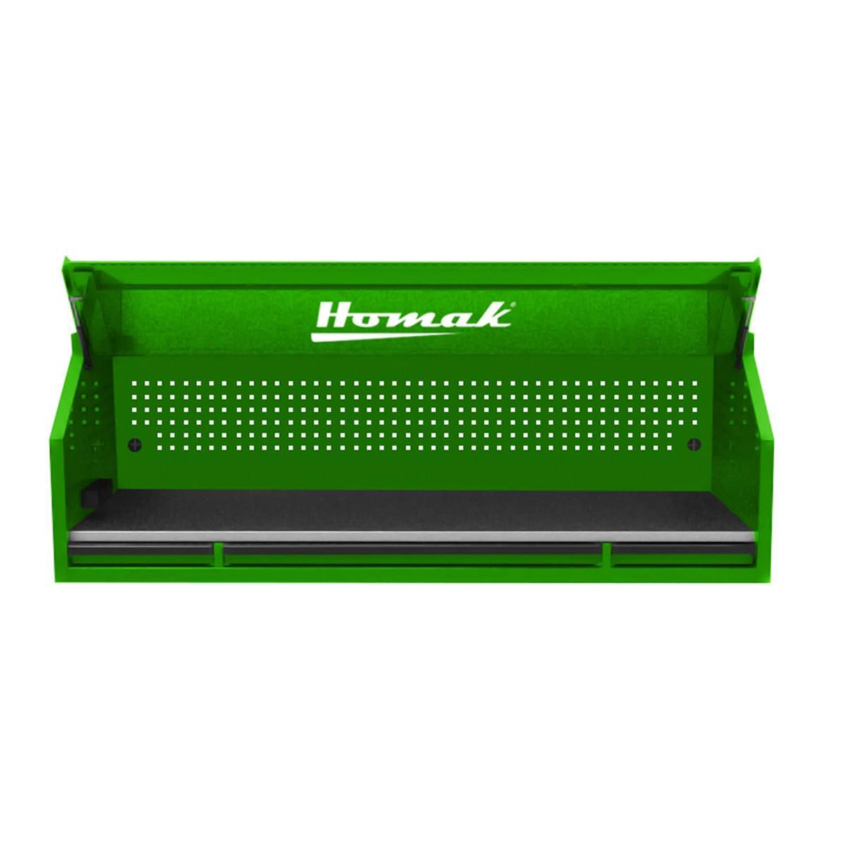 Homak 72" RS Pro Top Hutch — Stainless Work Surface, 4 Outlets + 2 USB, Toolboard Back Wall