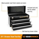 GearWrench 83151 20" 3-Drawer Steel Tool Box — Ball Bearing Slides, Keyed Lock