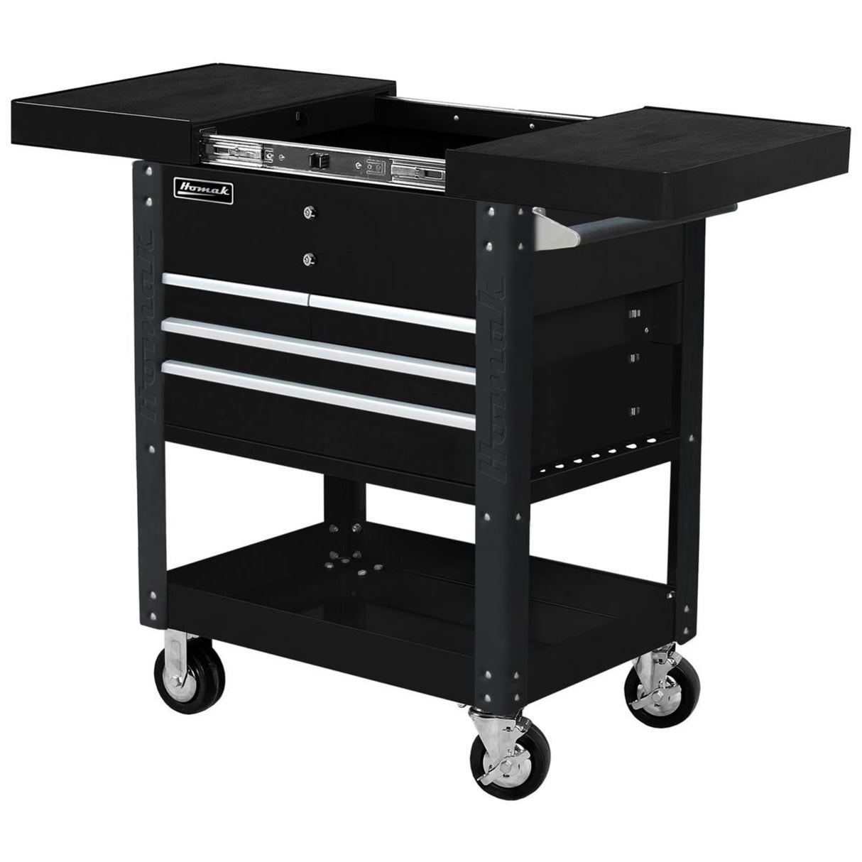 Homak 35" Pro Series 4-Drawer Slide-Top Service Cart — 416mm Slides, Lockable Top Compartment