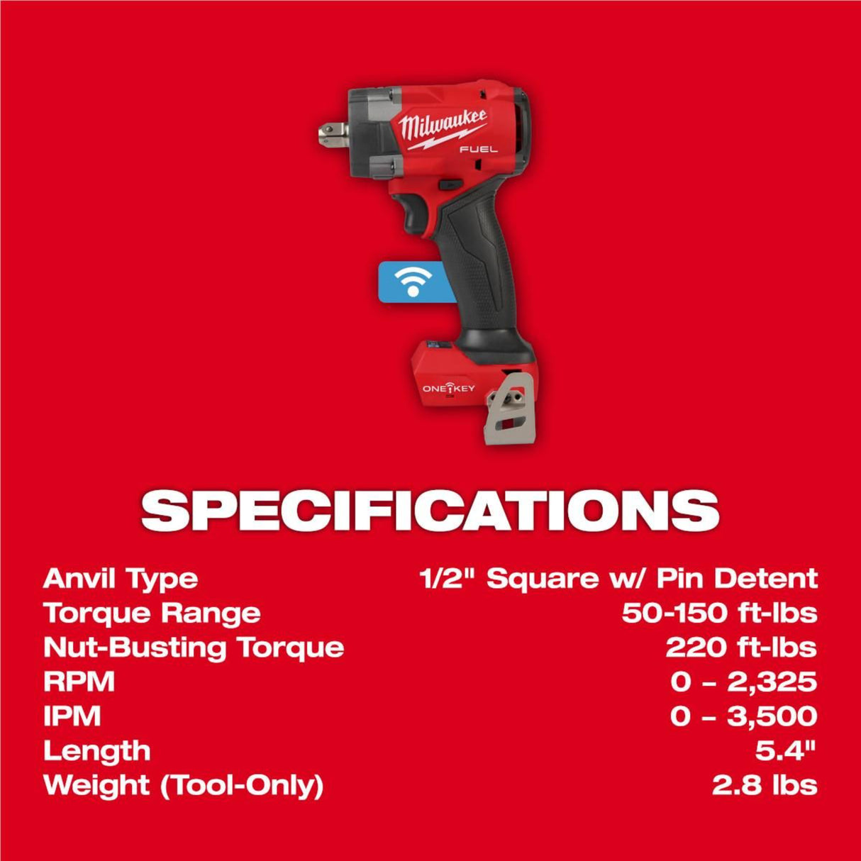 Milwaukee M18 FUEL 1/2 in Controlled Torque Compact Impact Wrench (Bare Tool) with TORQUE-SENSE Pin Detent