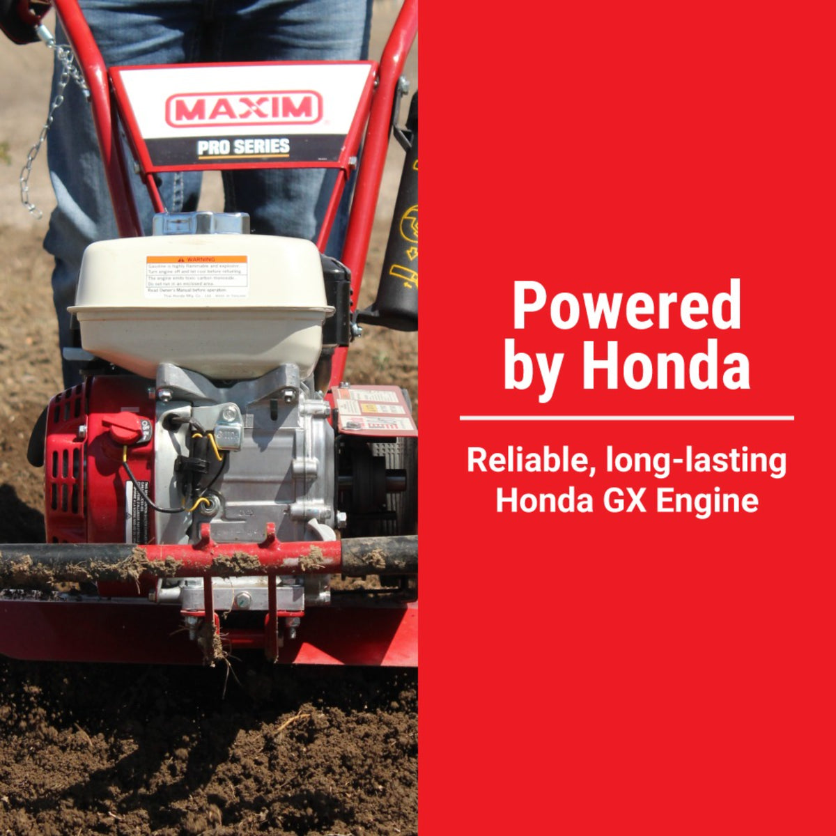 Maxim Compact Commercial Tiller, Honda GX120, Bolt-On Replaceable Tine Blades