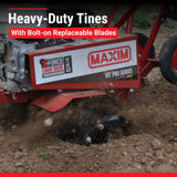 Maxim Compact Commercial Tiller, Honda GX120, Bolt-On Replaceable Tine Blades
