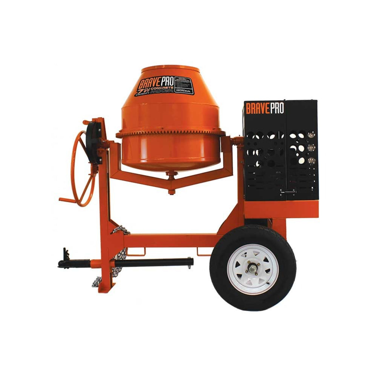 BravePro Concrete Mixer — 7 Cu. Ft. Steel Drum, Honda GX270