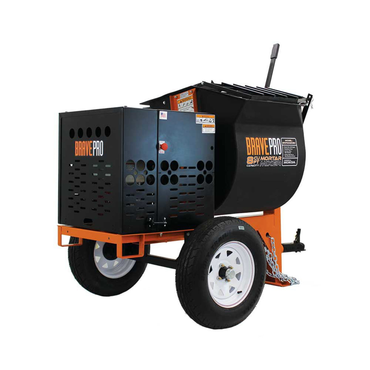 BravePro Mortar Mixer — 8 Cu. Ft. Poly Drum, Honda GX240