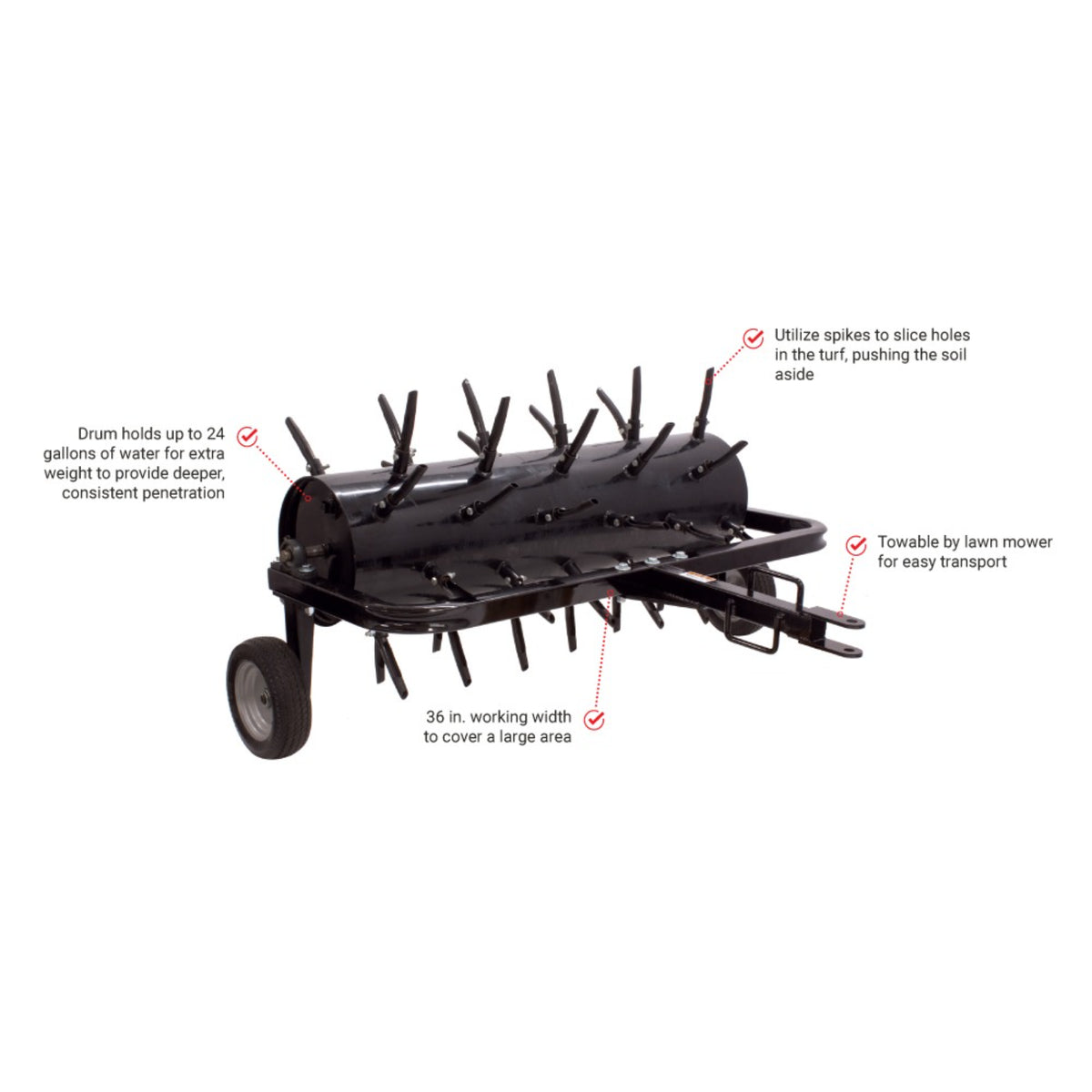 Maxim 36 in. Tow-Behind Plug Aerator, Water-Fillable Drum