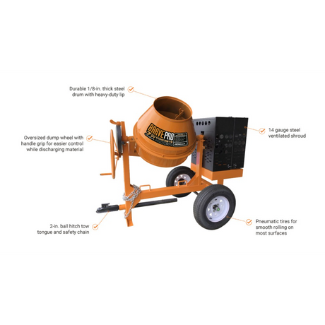 BravePro Concrete Mixer — 7 Cu. Ft. Steel Drum, Honda GX270