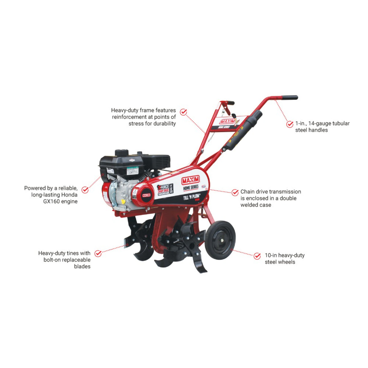 Maxim Till-N-Plow, Honda GC160, Tiller with Furrower and Turn Shovels