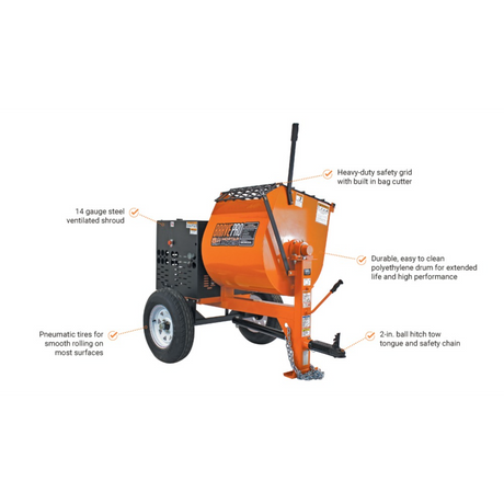 BravePro Mortar Mixer — 8 Cu. Ft. Steel Drum, Honda GX240