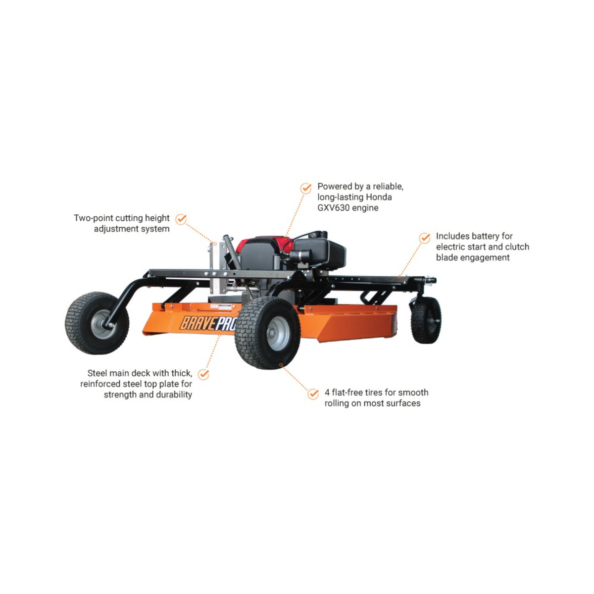 BravePro 44 in. Towable Rough Cut Mower — Honda GXV630 20 HP V-Twin