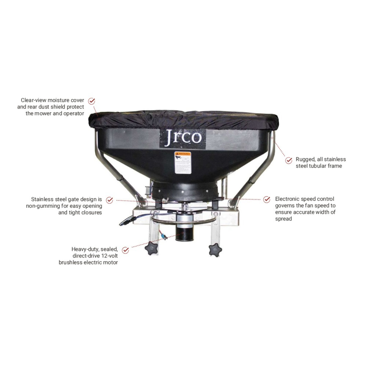 JRCO Broadcast Spreader — Front-Mount, Foot Control, Brushless Motor