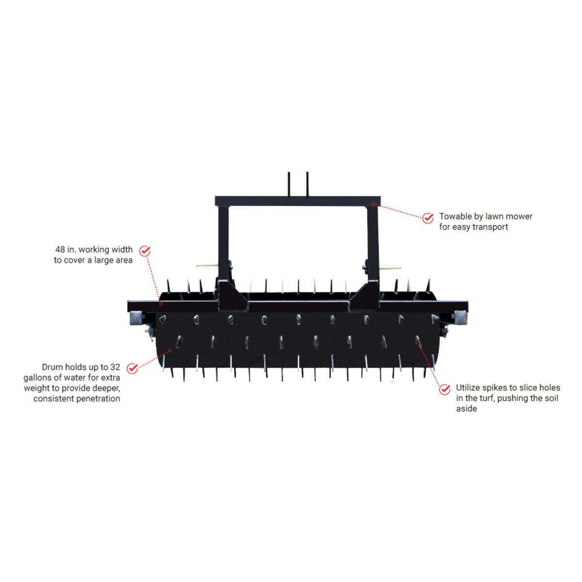 Maxim 48 in. Spike Aerator, 3-Point Hitch, Water-Fillable Drum