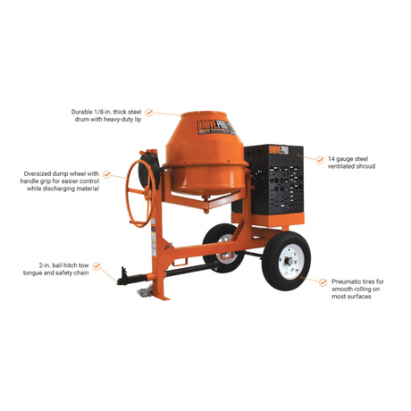 BravePro Concrete Mixer — 9 Cu. Ft. Steel Drum, Honda GX270