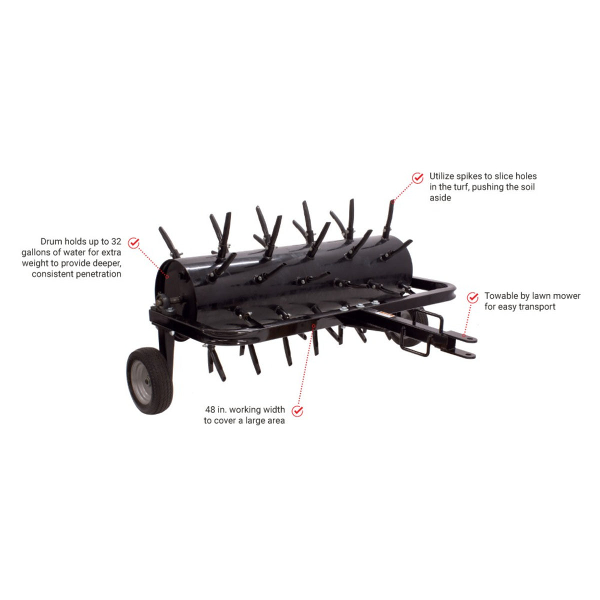 Maxim 48 in. Tow-Behind Plug Aerator, Water-Fillable Drum