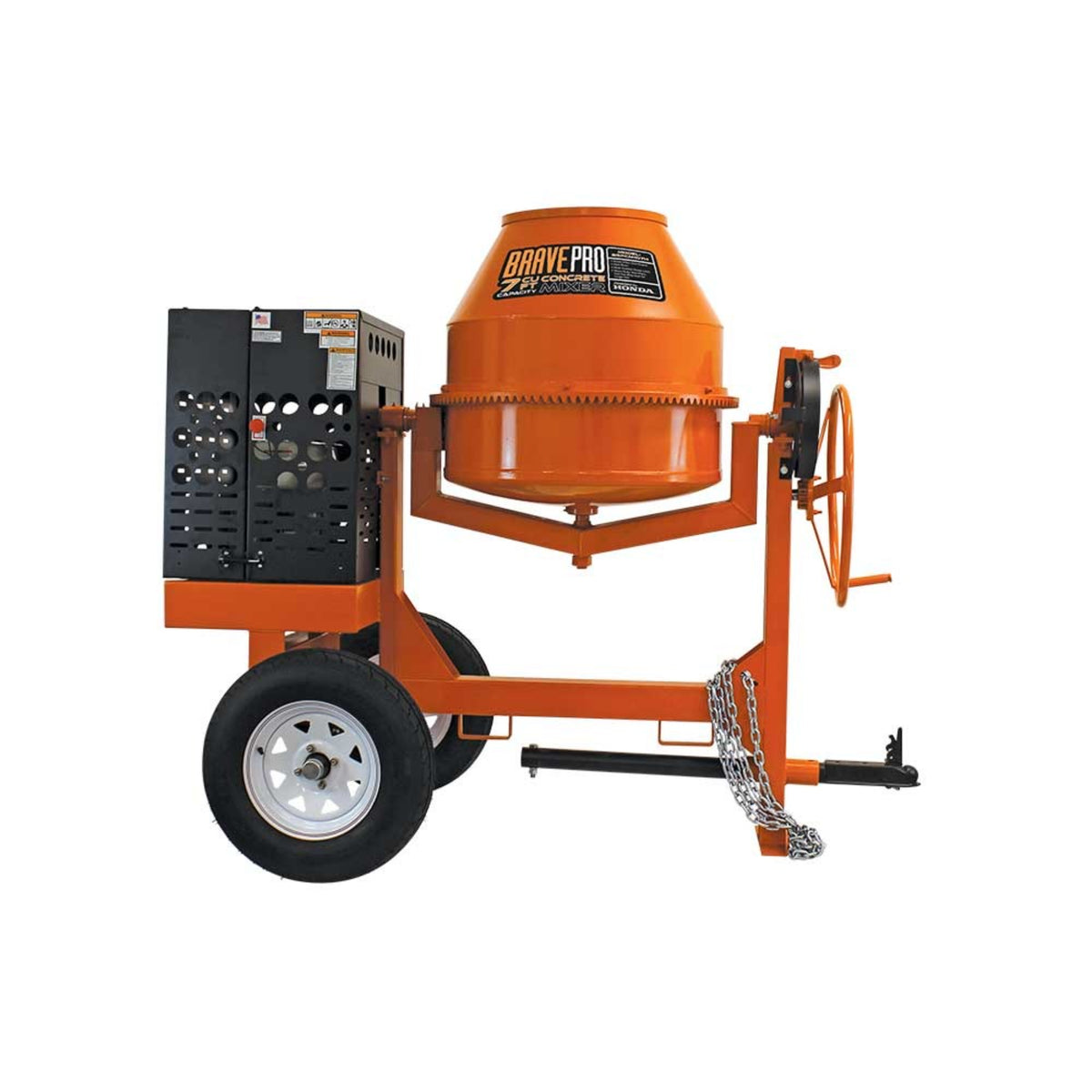 BravePro Concrete Mixer — 7 Cu. Ft. Steel Drum, Honda GX270