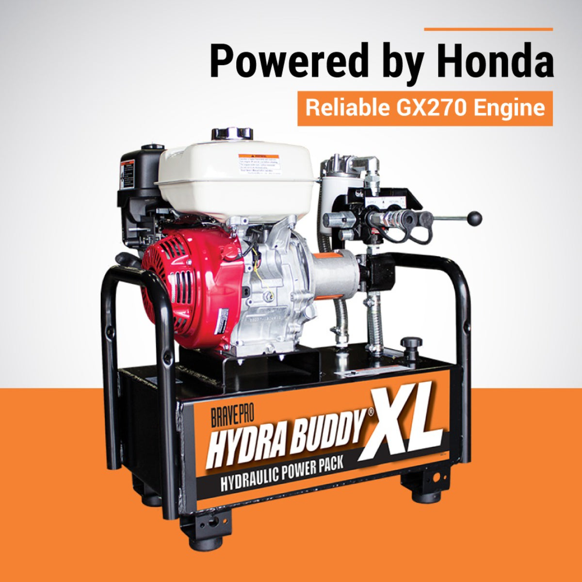 BravePro Hydra Buddy Hydraulic Power Pack — 1,500 PSI, 7 GPM, Honda GX270 Recoil Start