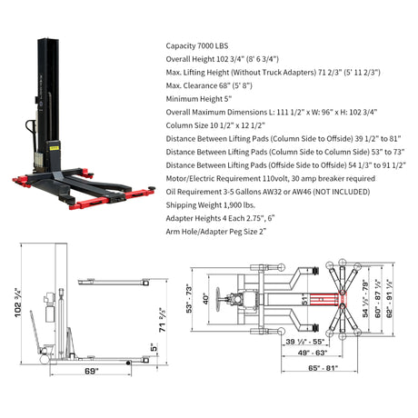 Katool KT-SPL700 7000 lbs Single Post Lift