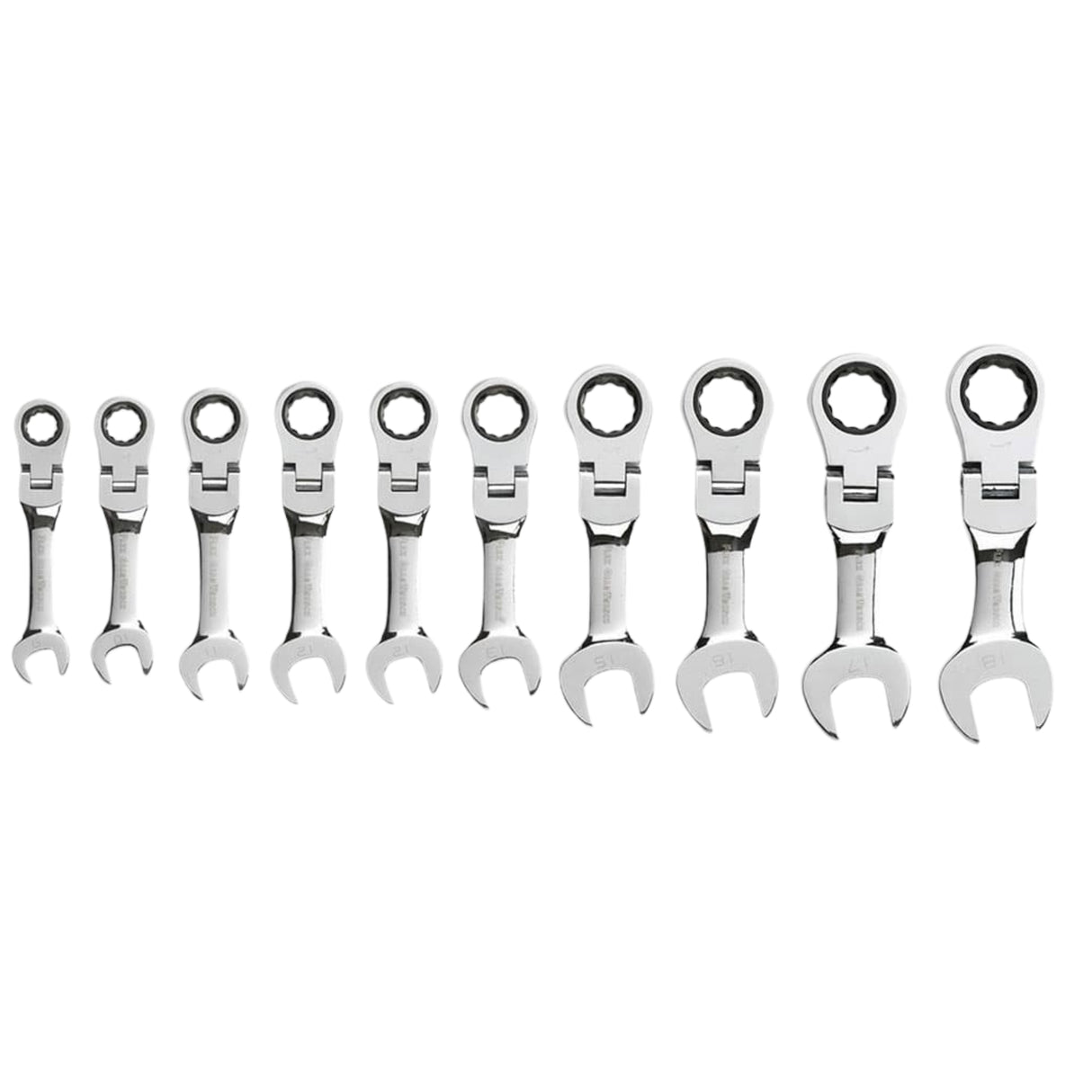 GearWrench 9550 10-Pc 72-Tooth 12-Point Stubby Flex Head Ratcheting Wrench Set — Metric 10-19mm
